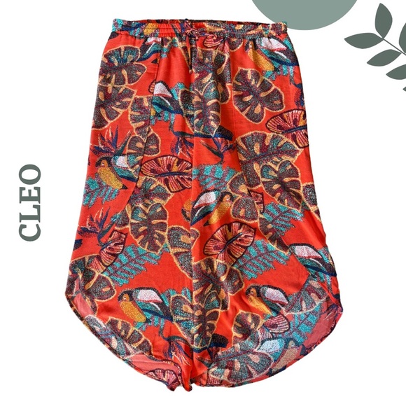 CLEO Tropical Leaf Print Tulip Pants Orange Elastic Waist – Size XL - Picture 3 of 7